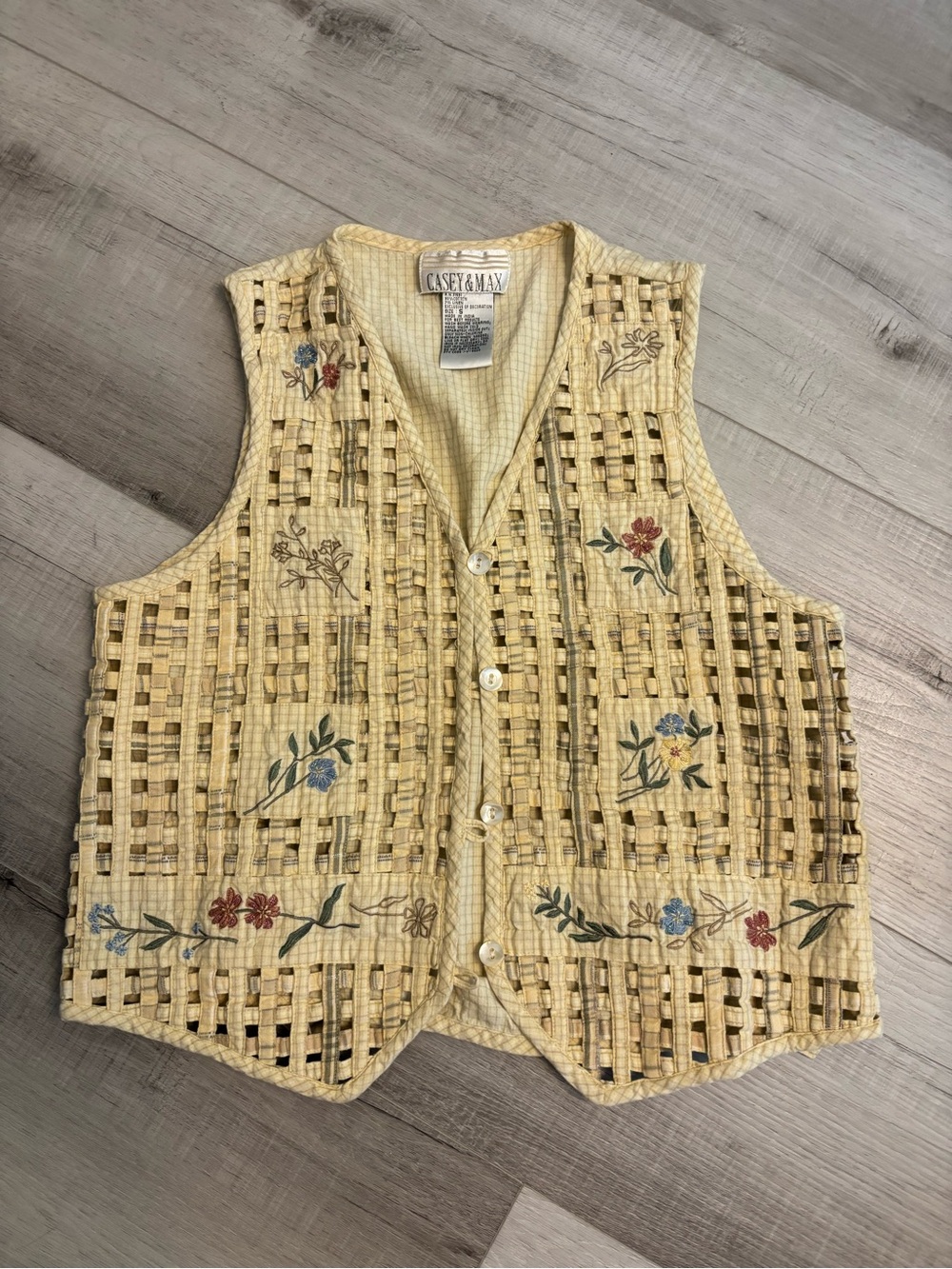 Casey & Max Embroidered Floral Cutout Cotton Vest Button Front Size S